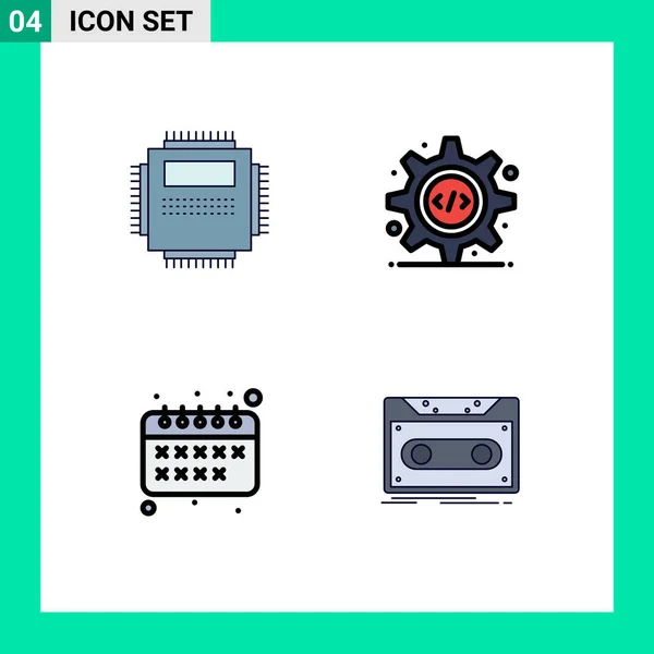 4处理器的主题向量 平面颜色和可编辑符号 返回学校 编程接口 日历可编辑向量设计元素 — 图库矢量图片