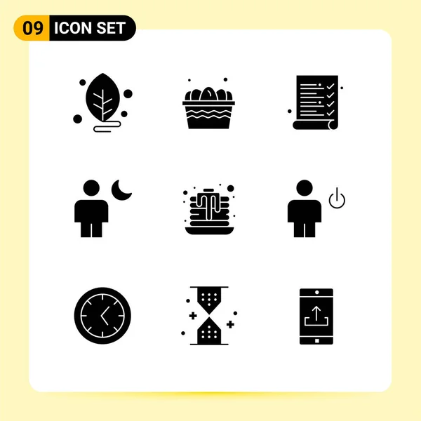 Conjunto Icones Modernos Símbolos Sinais Para Bolo Panela Noite Auditoria — Vetor de Stock