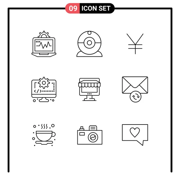 Thematic Vector Outlines Editable Sysymbols Store Shop Coins Ecommerce Digital — Archivo Imágenes Vectoriales