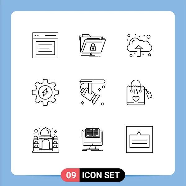 Creative Icons Modern Signs Sysymbols Electronic Process Network Gear Upload — Archivo Imágenes Vectoriales