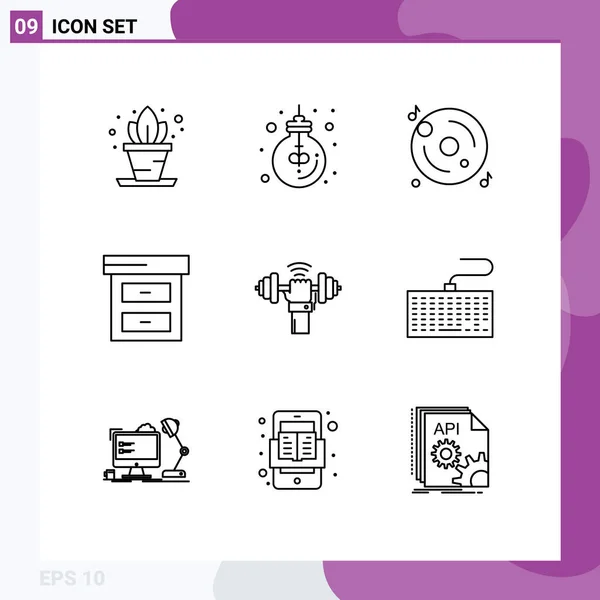 Modern Set Outlines Pictograph Lifting Dumbbell Disk Finance Archive Editable — Stock Vector