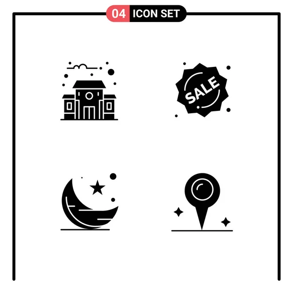 Mobile Interface Solid Gyph Set Pictograms Building Star Badge Shopping — Vector de stock