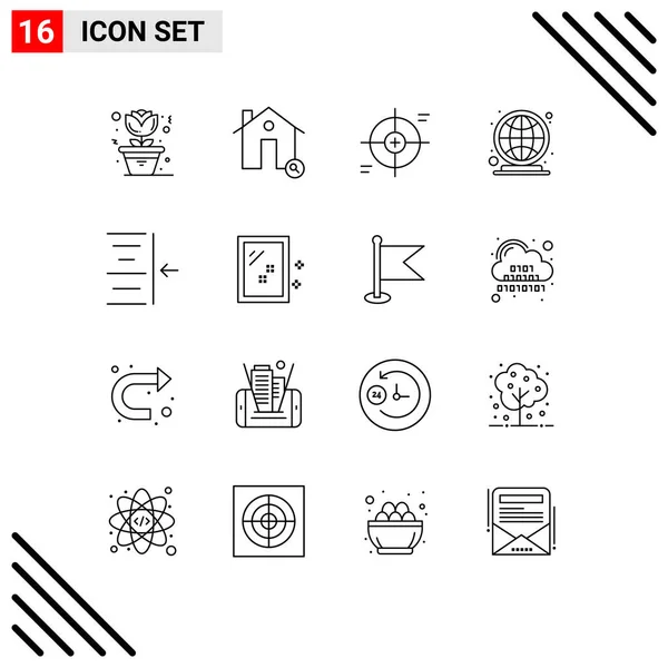 Conjunto Icones Modernos Símbolos Sinais Para Indent Mundial Mira Globo — Vetor de Stock