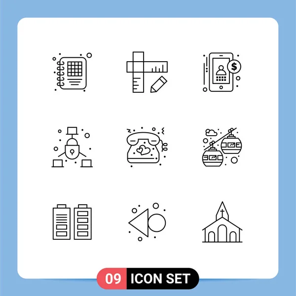 Set Modern Icons Symbols Signs Wedding Love Money Heart Net — Stock Vector