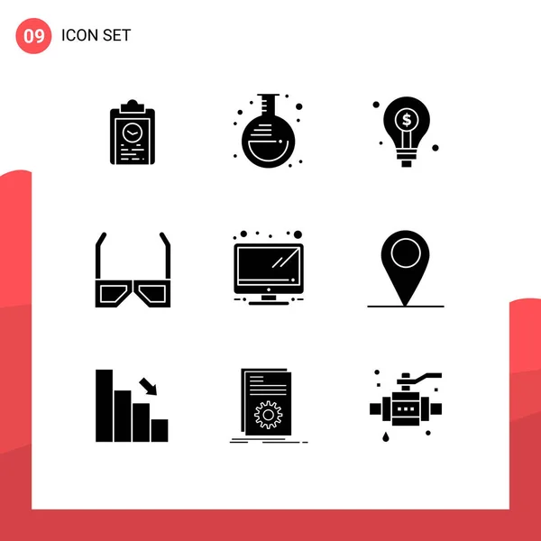 Mobile Interface Solid Gyph Set Pictograms Glasses Lab Entertainment Investing — Vector de stock