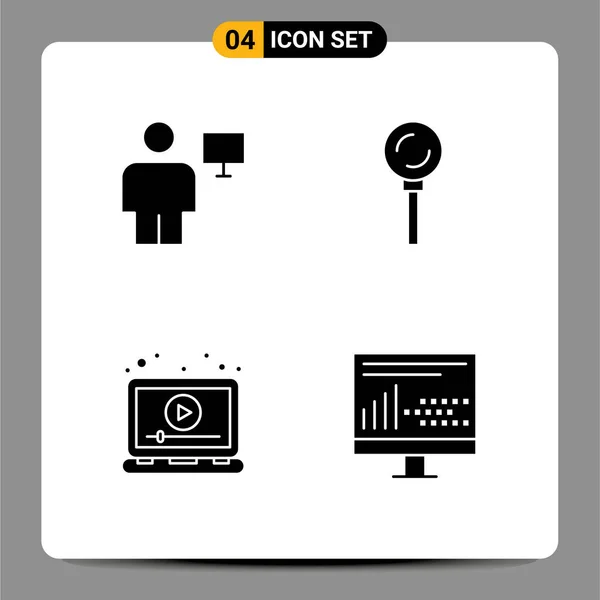 Mobile Interface Solid Glyph Set Pictograms Avatar Ads Human Food — Stockový vektor