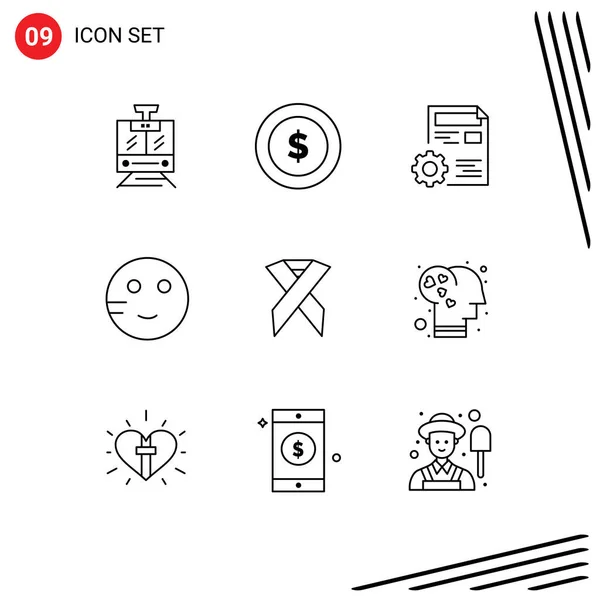 Set Commercial Outlines Pack Ribbon School Document Emojis Edit Editable — Vector de stock