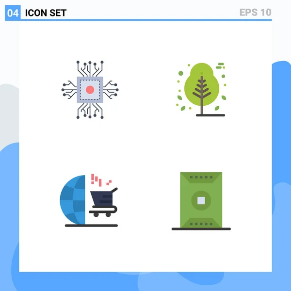 Colocación Imágenes Iconos Color Simple Chip Carrito Procesador Naturaleza Seo — Archivo Imágenes Vectoriales