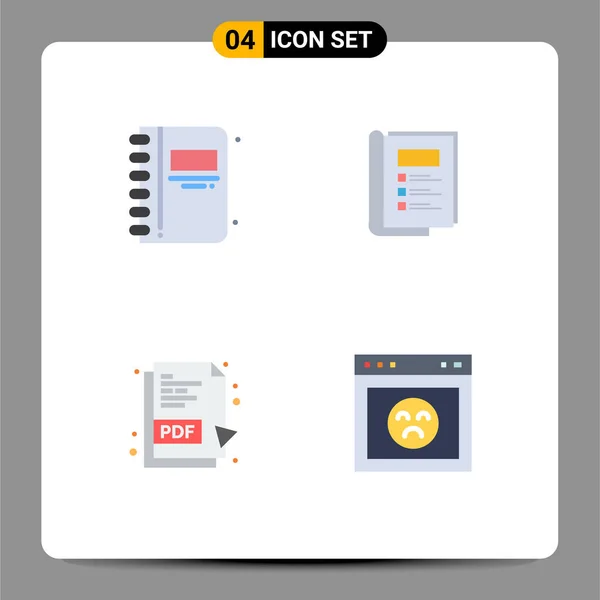 Mobile Interface Flat Icon Set Pictograms Back School Pdf Document — Vector de stock