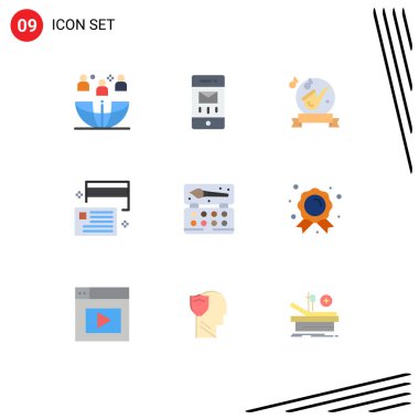 9 Modern Düz Renk Grubu Kredi kartı, kart, mesaj, ödünç alma, düzenlenebilir vektör tasarım elementleri için ayarlandı