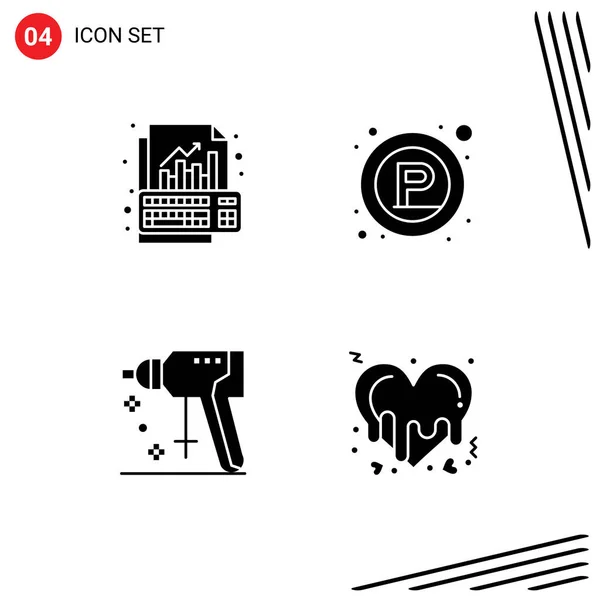 Universal Solid Glyphs Set Web Mobile Applications Analízis Építés Növekedés — Stock Vector