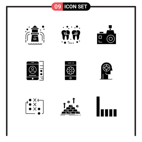Pictogram Set Simple Solid Glyphs Cell Service Camera Cell Photography — 스톡 벡터