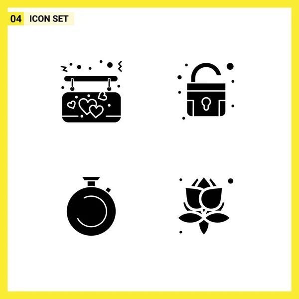 User Interface Pack Basic Solid Glyphs Affection Stopwatch Love Unlock — Stock Vector