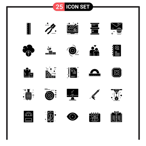 Modern Set Solid Glyphs Pictograph Internet Account Money Hazardous Biology — Vector de stock