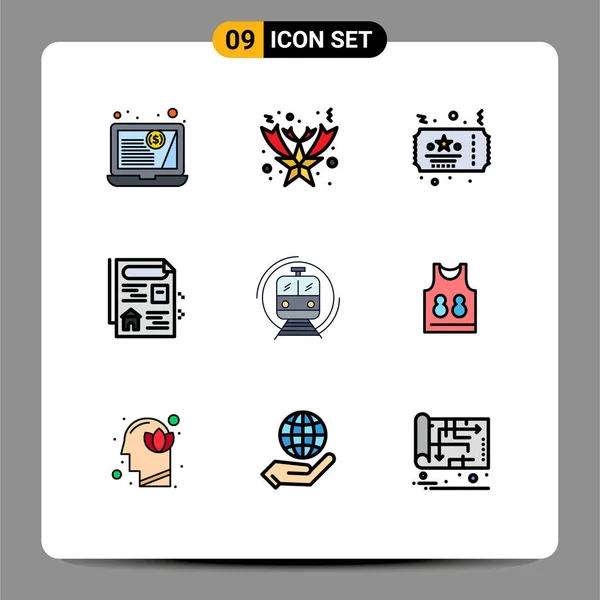 Conjunto Icones Modernos Símbolos Sinais Para Transporte Inteligente Noite Trem — Vetor de Stock