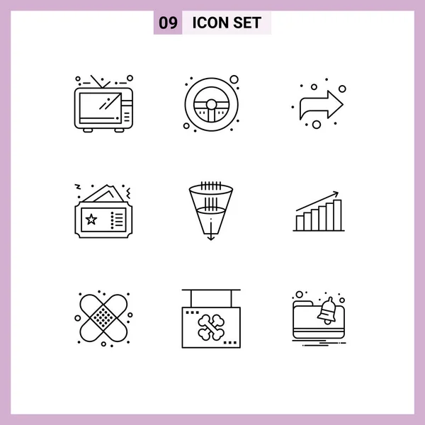 Pictogram Set Van Eenvoudige Schema Van Filtering Data Forward Film — Stockvector