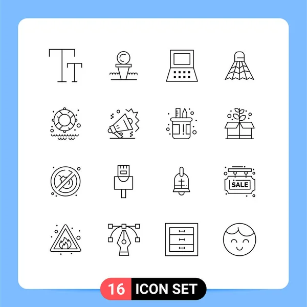 Conjunto Icones Modernos Símbolos Sinais Para Parque Salva Vidas Laptop — Vetor de Stock