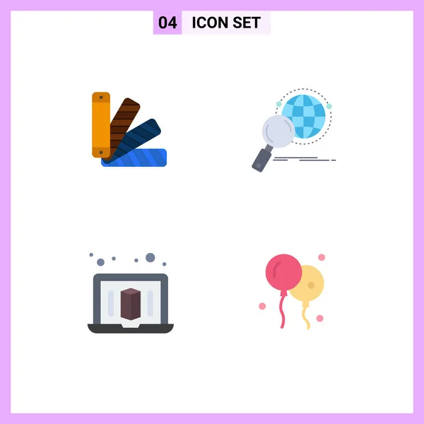 Mobile Interface Flat Icon Set Pictograms Color Laptop Swatch Magnifier — Stock Vector
