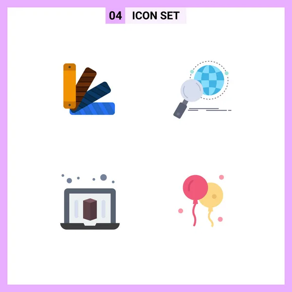 Mobile Interface Flat Icon Set Mit Farbpiktogrammen Laptop Swatch Lupe — Stockvektor