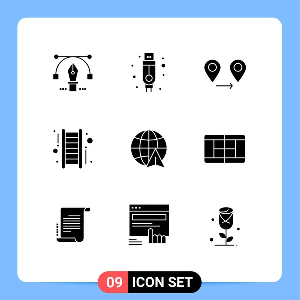 Mobile Interface Solid Gyph Set Pictograms Court Globe Location Arrow — Vector de stock