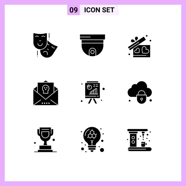 Universal Solid Glyphs Set Web Mobile Applications Analytics Holiday Gift — Stock Vector