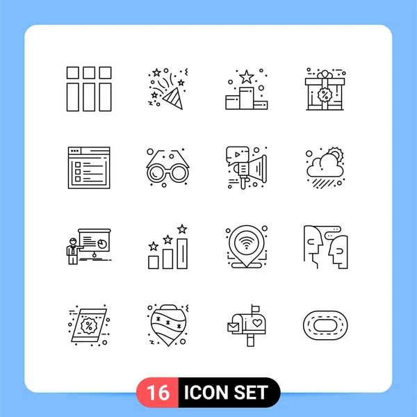 Juego Pictogramas Líneas Simples Página Regalo Posición Descuento Bono Editable — Vector de stock