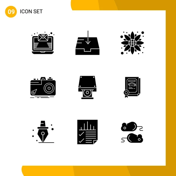 Set Modern Icons Sysymbols Signs Data Storage Dvd Sunflower Aperture — Vector de stock