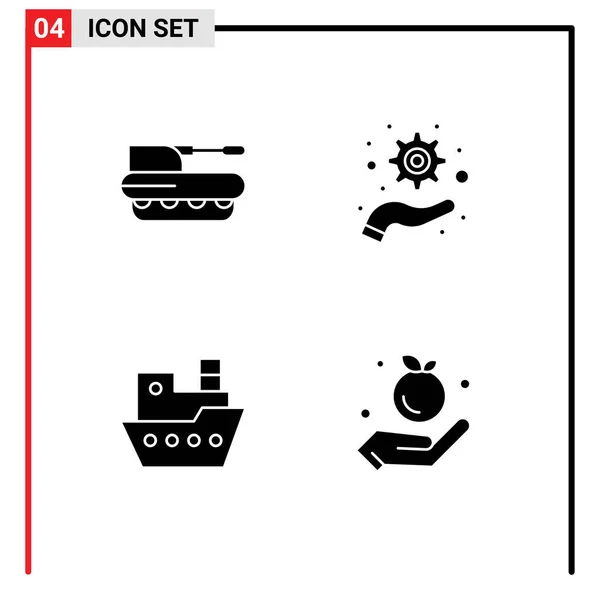 Universal Solid Glyphs Set Web Mobile Applications Cannon Steamboat Panzer — Stock Vector