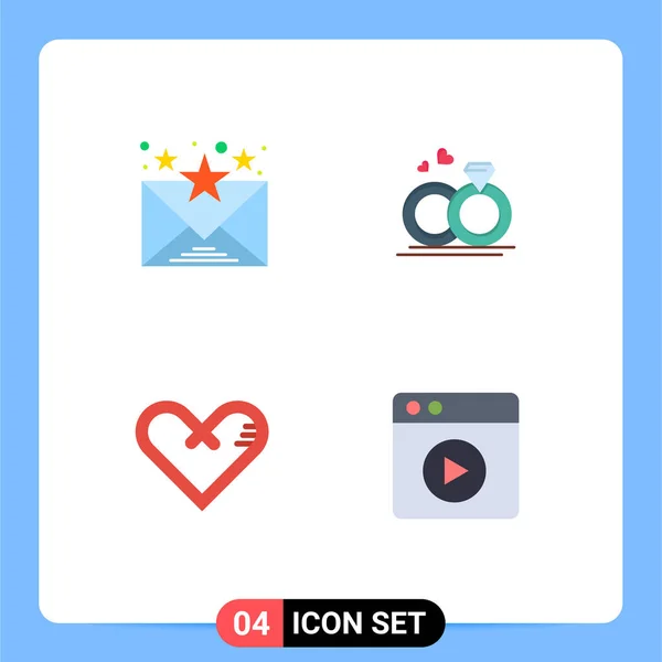 Modern Set Flat Icons Pictograph Email Ring Love Surprise Editable — Stock Vector