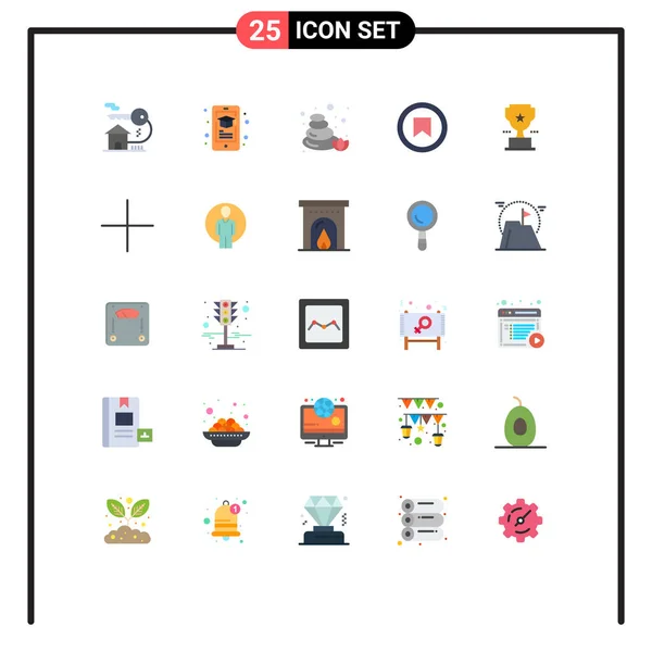 25ユーザーインターフェイス現代的なサインと賞 カップ ユーザー プラス編集可能なベクトルデザイン要素のシンボルのフラットカラーパック — ストックベクタ