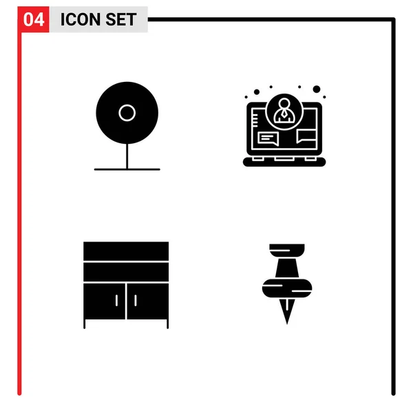 Universal Solid Glyph Signs Symbole Für Kamera Schrank Spiel Konzept — Stockvektor