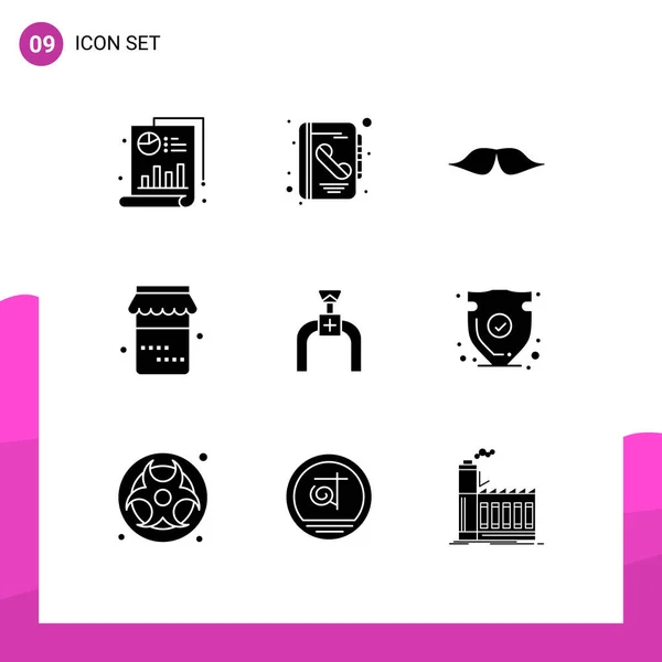 Set Commercial Solid Glyphs Pack Pipe Thanksgiving Moustache Food Men — Vector de stock