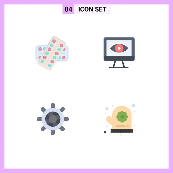 Modern Set Flat Icons Pictograph Medicine Ship Tablet Security Oven — Vector de stock