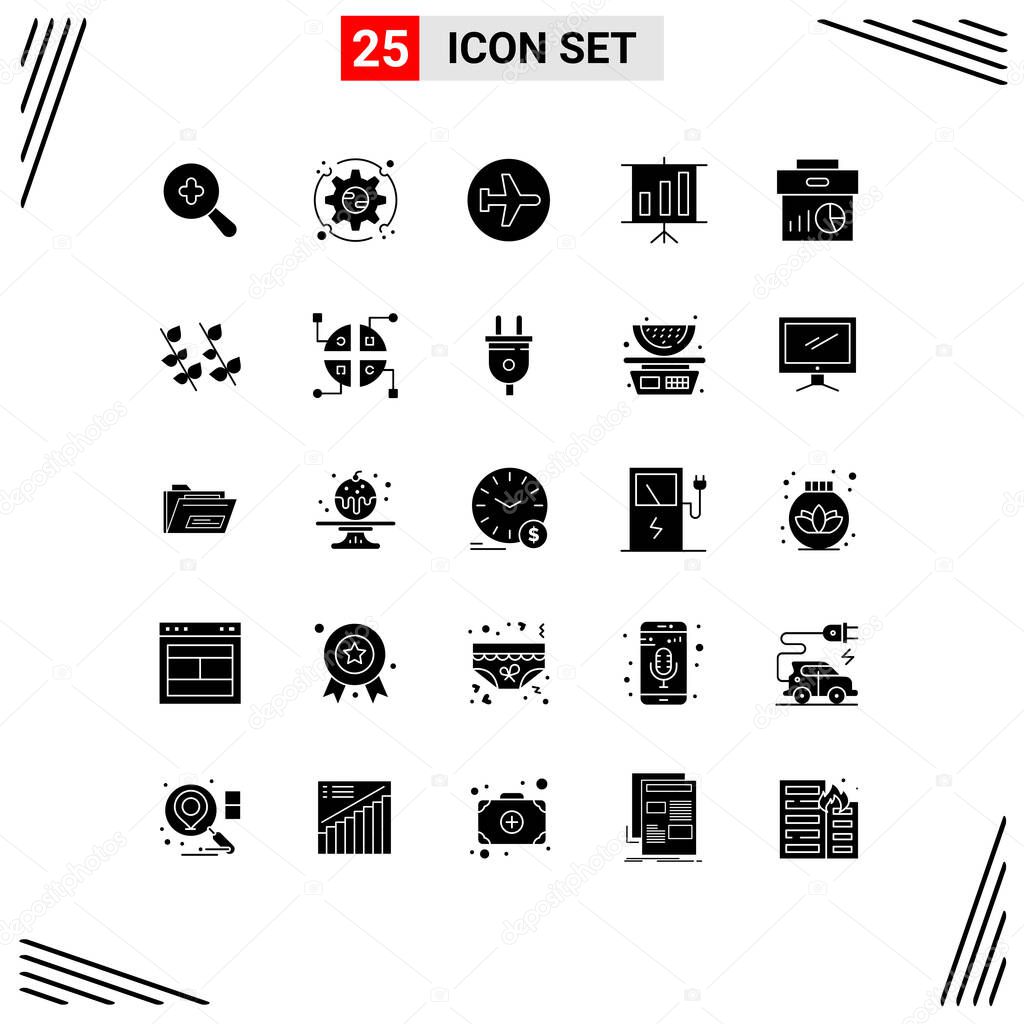 25 Universal Solid Glyphs Set for Web and Mobile Applications economy, business, airplane, presentation, business Editable Vector Design Elements