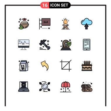 Tıbbi, üst, bilim ve bilgisayar, ok, ateş Kurgulanabilir Yaratıcı Vektör Tasarım Elemanları için 16 Ticari Düz Renk Satırı paketi