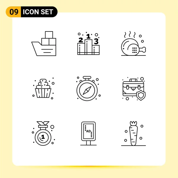 Set Modern Icons Sysymbols Signs Sweets Food Strategy Dessert Food — Archivo Imágenes Vectoriales