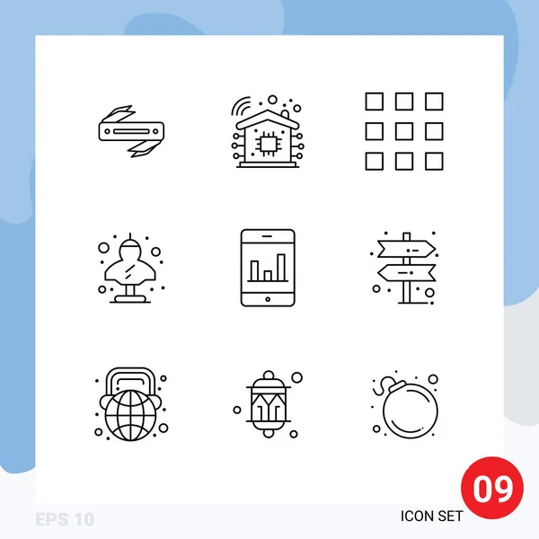 Set Vector Outlines Grid Analytics Classic Code Bust Ancient Editable — Vector de stock