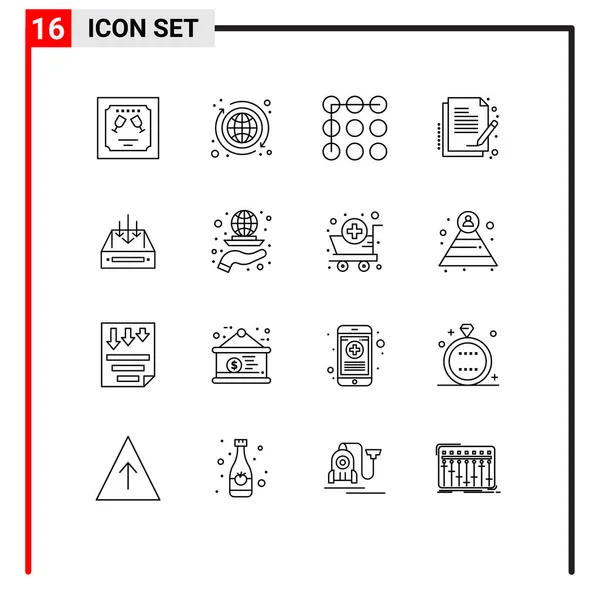 Set Modern Icons Sysymbols Signs Box Inbox Lock Document Paper — Archivo Imágenes Vectoriales