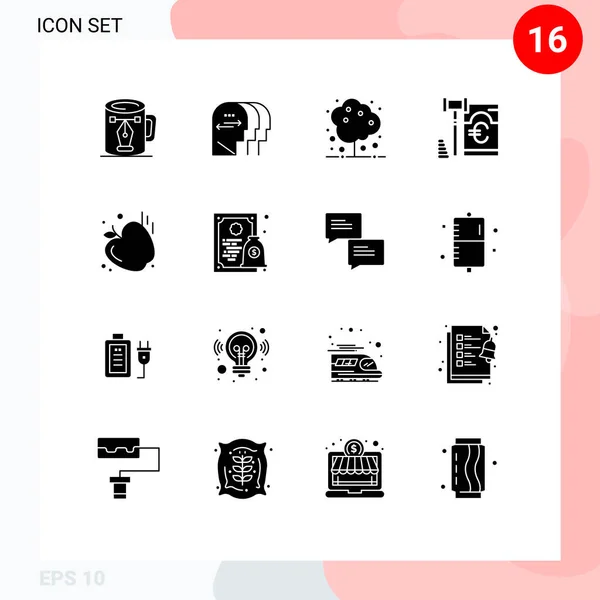 Pictogram Set Simple Solid Glyphs Gym Security Head Euro Plant — 스톡 벡터