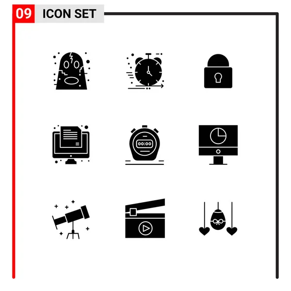 Conjunto Icones Modernos Símbolos Sinais Para Temporizador Teste Gestão Online — Vetor de Stock