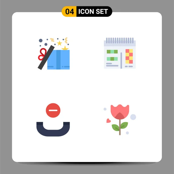 Pictogramme Ensemble Simples Icônes Plates Cadeau Combiné Présent Calendrier Fleur — Image vectorielle