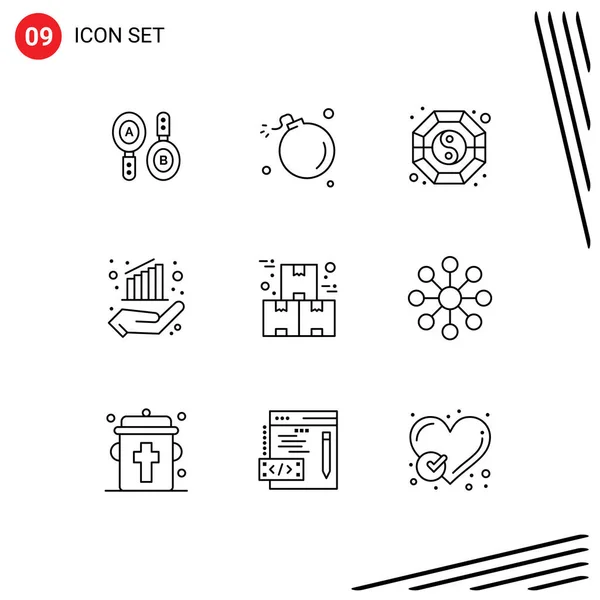 Symboles Icône Universelle Groupe Contours Modernes Boîte Finance Science Données — Image vectorielle