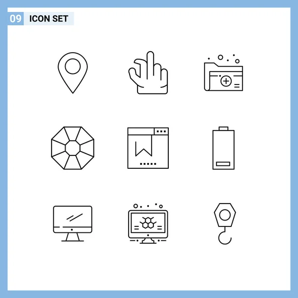 Creative Icons Modern Signs Symbols Seo Bookmark Folder Present Diamond — Stock Vector