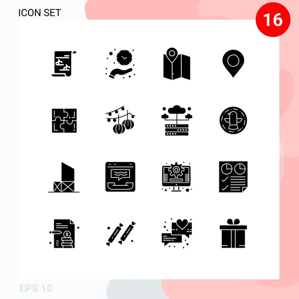 Set Commercial Solid Glyphs Pack Puzzle Marker Time Location Track — Vector de stock