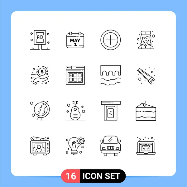 Vector Stock Icon Pack Líneas Señalización Símbolos Para Mano Enfermera — Vector de stock