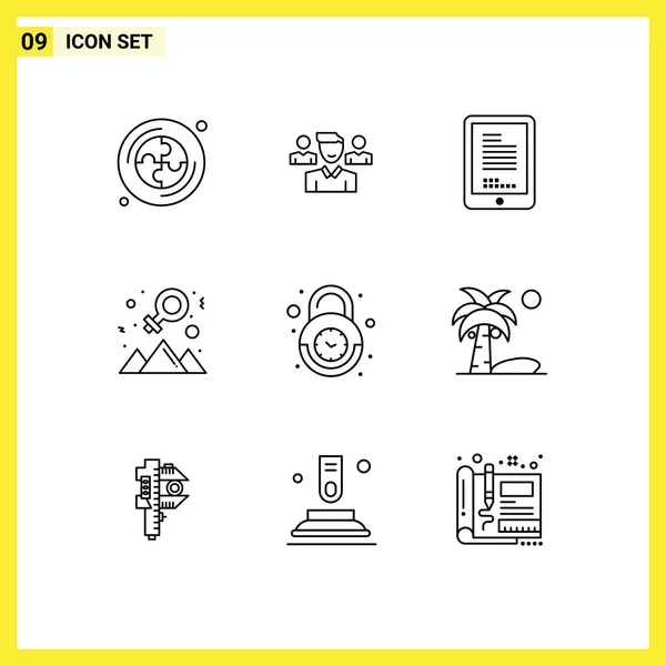 Creative Icons Modern Signs Sysymbols Lock Alarm Coding Success Happy — Vector de stock