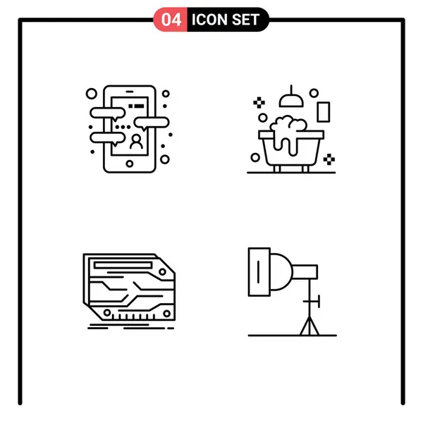 4つの現代的なファイルラインフラットカラーのグループアプリ カード バスルーム カスタム編集可能なベクトルデザイン要素のために設定 — ストックベクタ