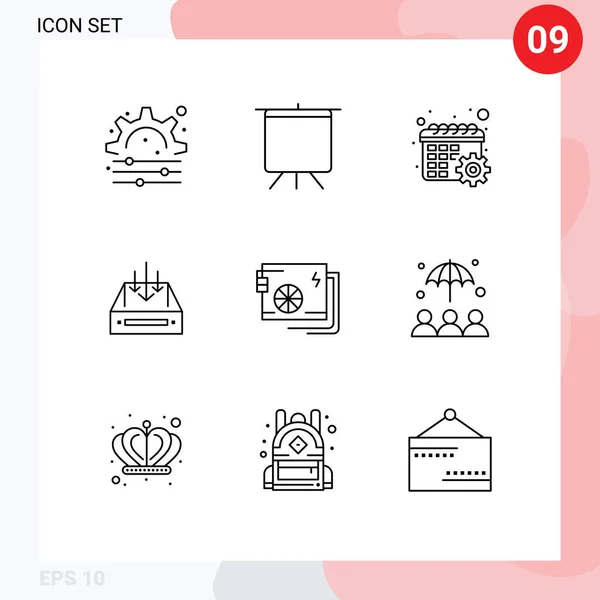 Pictogram Set Simple Outlines Computer Parcel Schedule Delivery Box Editable — Stock Vector