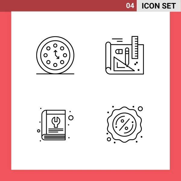 Conjunto Icones Modernos Símbolos Sinais Para Relógio Livro Tempo Desenho — Vetor de Stock