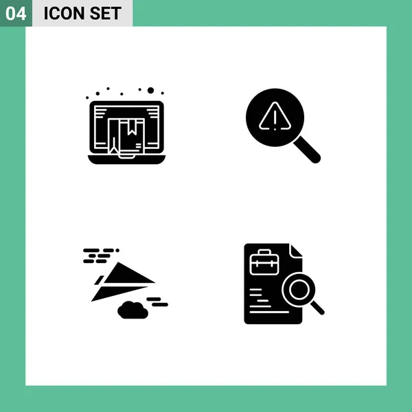 Pictogram Set Simple Solid Glyphs Box Error Commerce Find Plane — Stock Vector